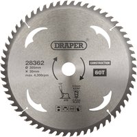 "Draper TCT circular saw blade, 305 x 30mm, 60 teeth, silver with black text and directional arrows"