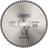Draper TCT circular saw blade, 355mm diameter, 66 teeth, silver with black text and logo, central hole.