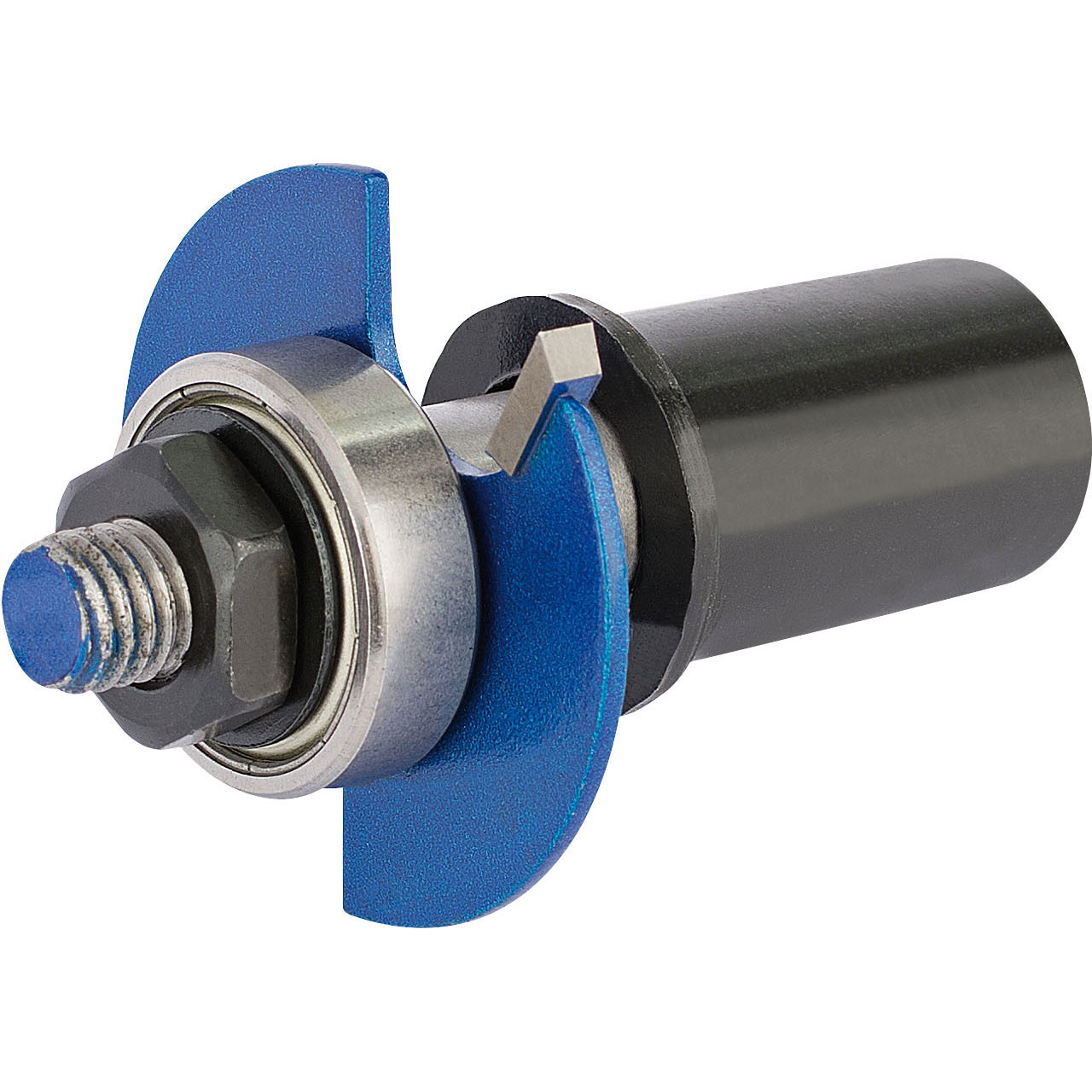 Draper 75353 Router 1/2in. Biscuit No. 10 features a black metal body with a blue and silver cutting head, designed for precise woodworking applications.