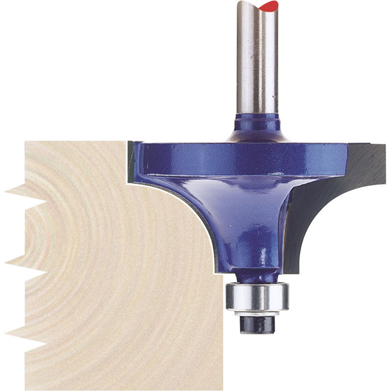 Draper 75339 TCT router bit with a 1/4" shank, featuring a blue metal body, silver steel shaft, and a red tip, designed for 38 x 20mm beading applications.