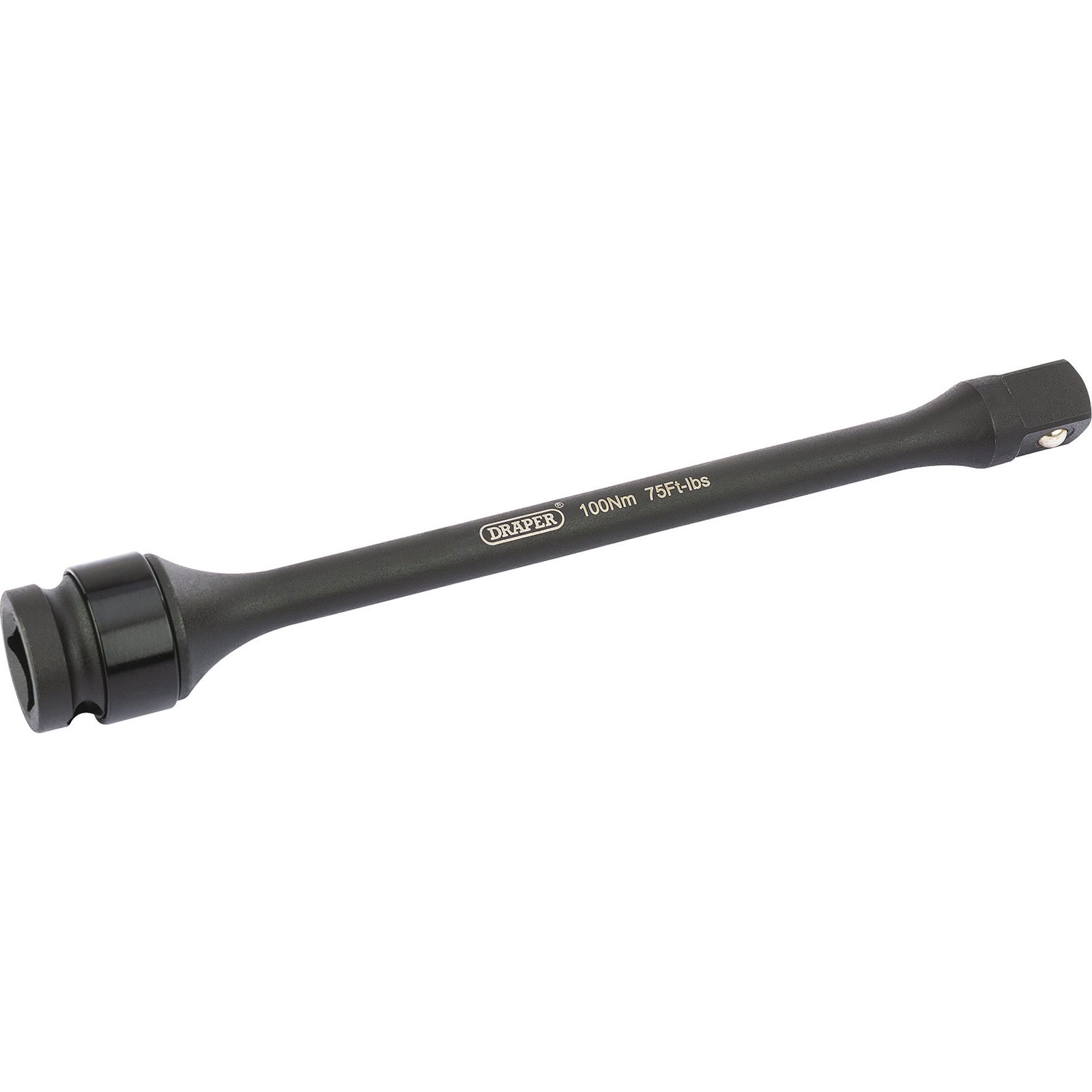 Draper 70447 Torque Stick, featuring a black finish, 1/2" square drive, and a torque rating of 100Nm, designed for precision in automotive applications.