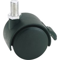 "Black Draper twin nylon bolt castor with brake, 40mm diameter, threaded bolt on top, smooth round wheel design"