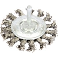 Draper Twisted Wire Wheel, 75mm, with silver twisted bristles and central mounting shaft.
