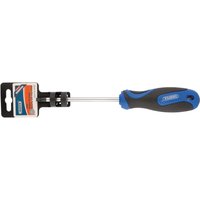 Draper TX-STAR T30 screwdriver, black and blue soft grip handle, silver shaft, attached product tag.