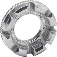 Silver Draper Universal Bicycle Spoke Key with multiple gauge slots and textured edges for grip.