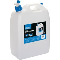 White Draper water container with blue tap, 25L capacity, rectangular shape, and carrying handle.