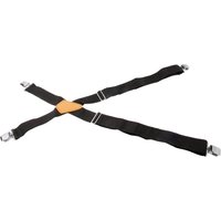 Black Draper work braces with adjustable straps, silver clips, and a tan leather cross patch.