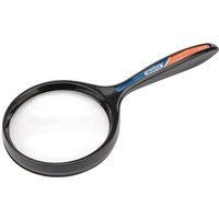 Black Draper round magnifier, 65mm lens, with ergonomic handle and blue accents.