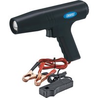 Black Draper Xenon Timing Light with pistol grip, red and black wires, and copper clamps.