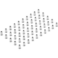 Pack of 50 Draper zinc plated threaded insert rivet nuts, M5 x 0.8mm, cylindrical shape with ridged exterior.