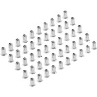 Pack of 50 silver zinc-plated threaded insert rivet nuts, M6 x 1.0mm, cylindrical shape by Draper.
