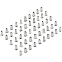 Zinc plated threaded insert rivet nuts by Draper, cylindrical with knurled body and flanged top, arranged in rows.