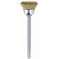 Dremel brass brush with 13mm diameter, silver shaft, and dense brass bristles, part of a 2-pack set.
