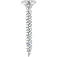 Zinc-plated drywall collated fine thread screw with flat head and sharp point by Timco.