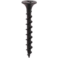 Black Timco drywall screw with collated coarse thread and flat head, designed for secure fastening in a handy tub.