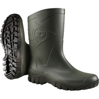 Dunlop Dee Short Boot, green with black sole, rugged tread, UK size 8, embossed logo on side.