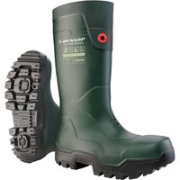 Green Dunlop Fieldpro Thermo+ Wellies, UK 6, with rugged sole, red detail, and insulated lining.