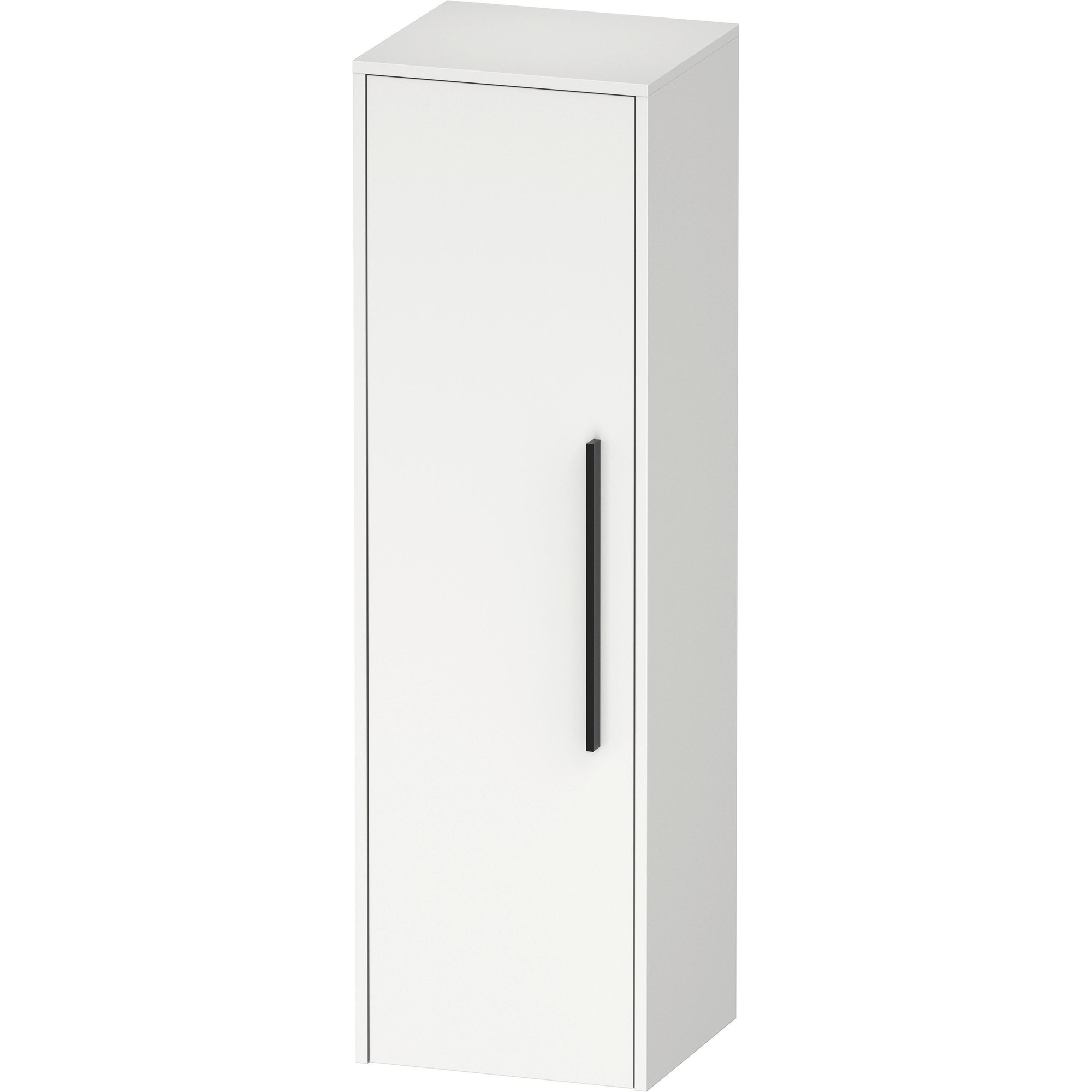 Tall white bathroom cabinet with a left-hinged door, featuring a sleek black handle, measuring 400x360x1320 mm, designed for modern interiors.