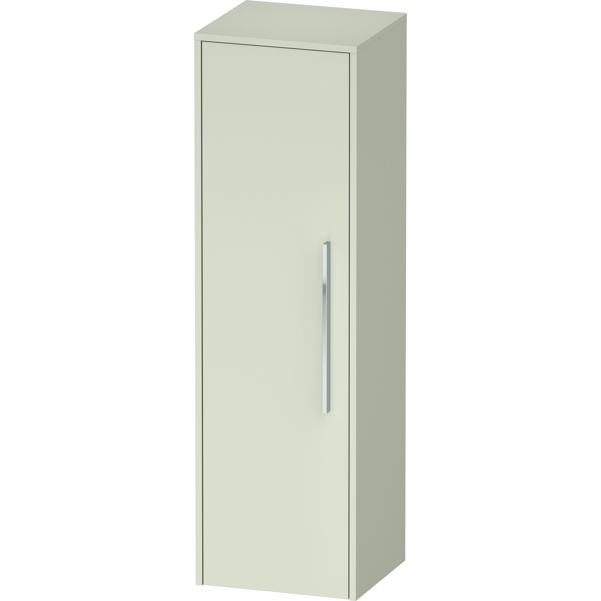 Tall bathroom cabinet in a light gray finish, featuring a single left-hinged door with a sleek silver handle, dimensions 400x360x1320 mm.