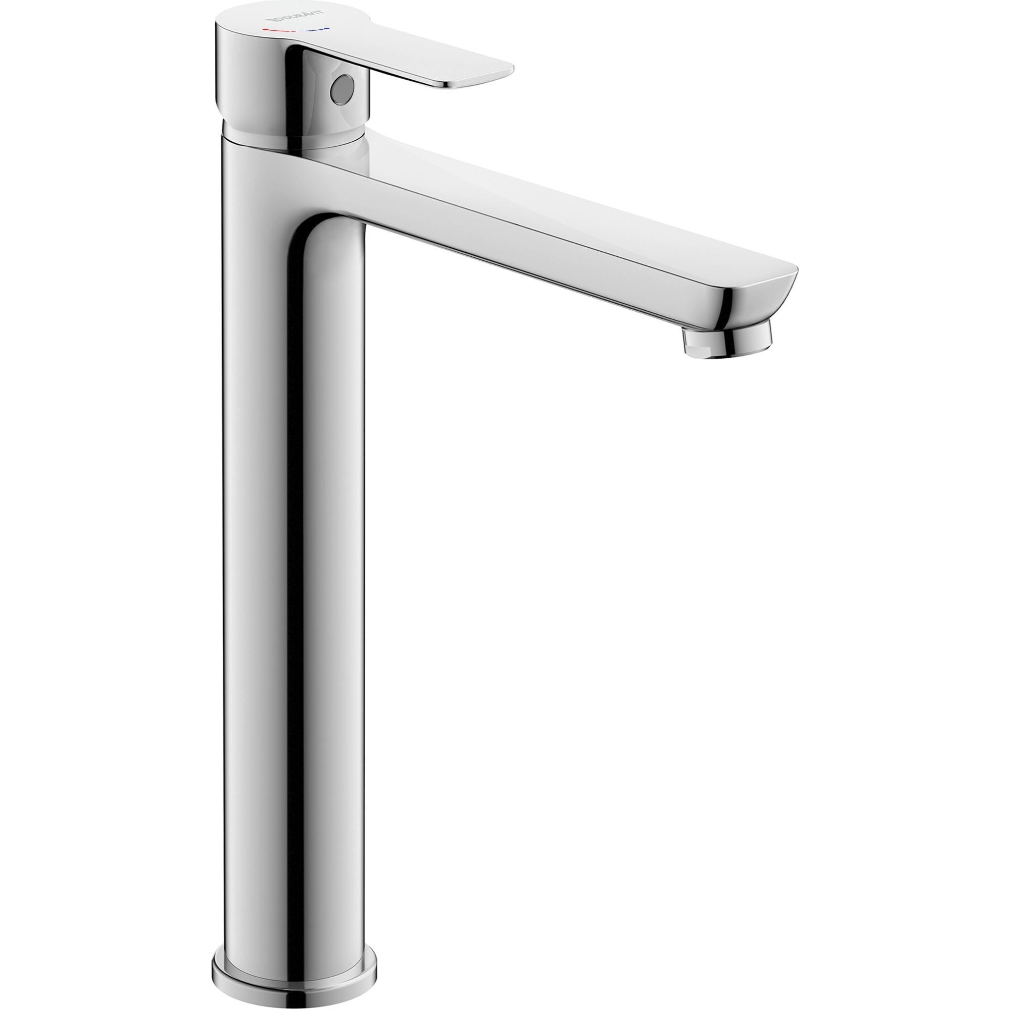 Sleek chrome basin mixer with a single lever, featuring a tall cylindrical body and a minimalist design, designed for fresh water flow with Minusflow technology.