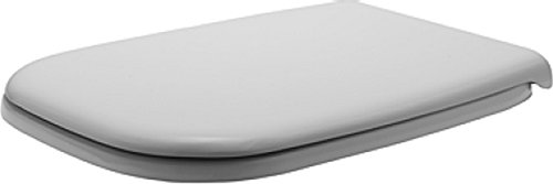 White toilet seat with a smooth finish, featuring stainless steel hinges for durability and a modern design.