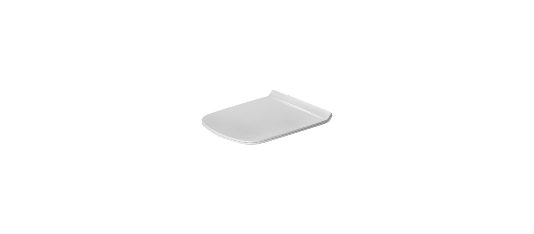 White, elongated toilet seat made of durable material with a sleek design and quick-release feature for easy cleaning.