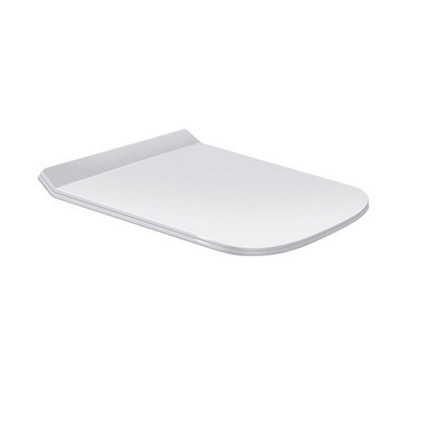 Elongated white toilet seat by DURAVIT, featuring a smooth, glossy finish and a sleek design with rounded edges for a modern look.