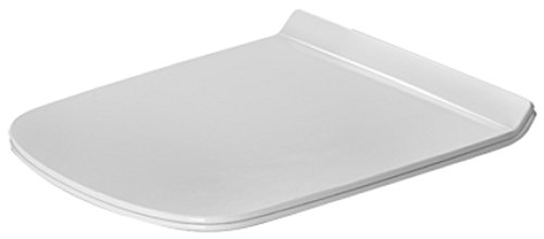 Elongated white toilet seat made of durable plastic, featuring a sleek, modern design with a smooth surface and rounded edges for comfort.