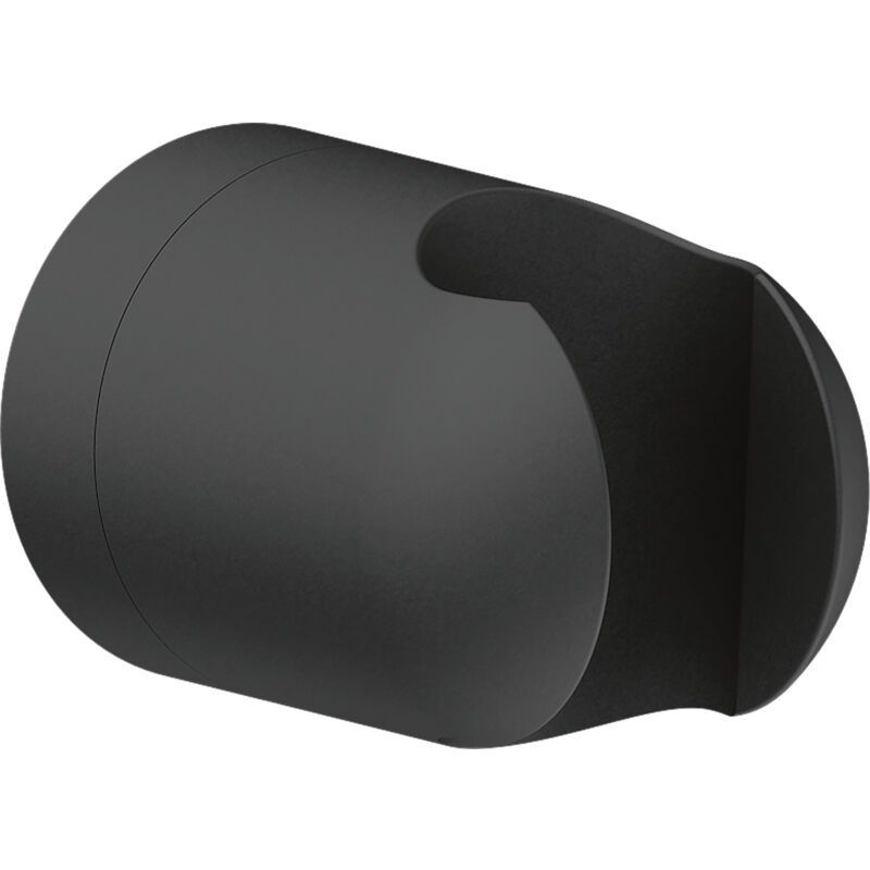 Matte black Duravit shower holder, featuring a sleek, rounded design with a smooth finish, measuring 38x58x38 mm, ideal for modern bathroom aesthetics.