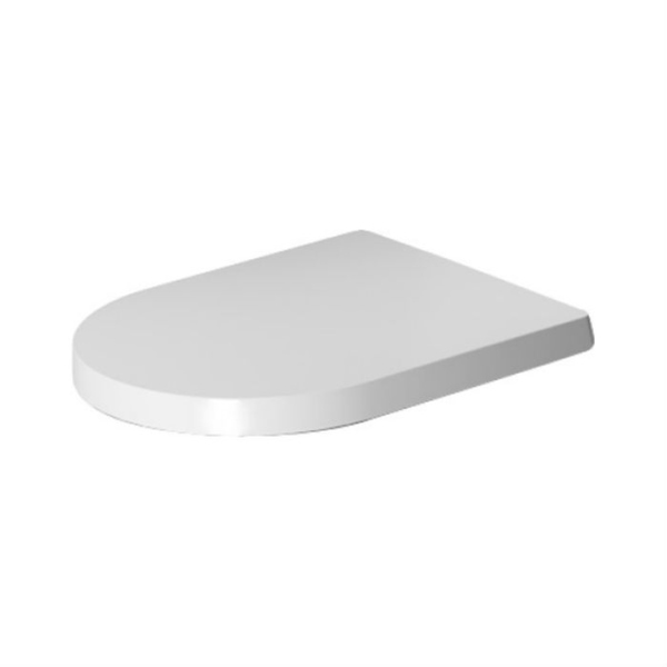 White elongated toilet seat made of durable material, featuring a sleek, modern design with rounded edges, ideal for contemporary bathrooms.