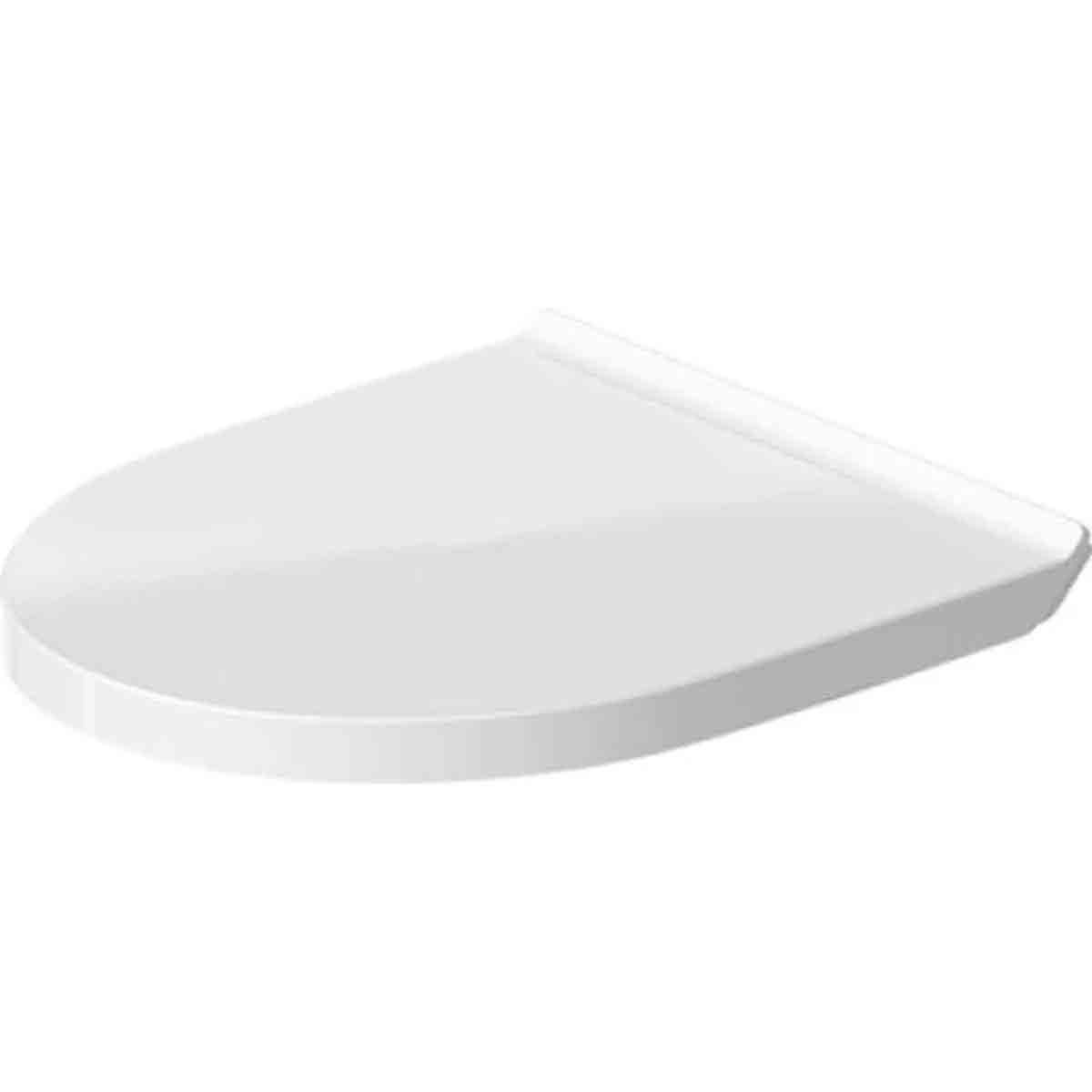White Duravit No.1 toilet seat and cover featuring a sleek, oval design with a smooth, glossy finish, made from durable material for easy cleaning.