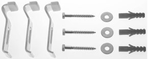 Duravit Bath Tub Anchor set includes three metal brackets, screws, and washers, all in a silver finish, designed for secure bathtub installation.