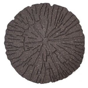 Round, cracked log stepping stone in dark gray, featuring a textured surface that mimics tree rings, made from durable material suitable for garden pathways.