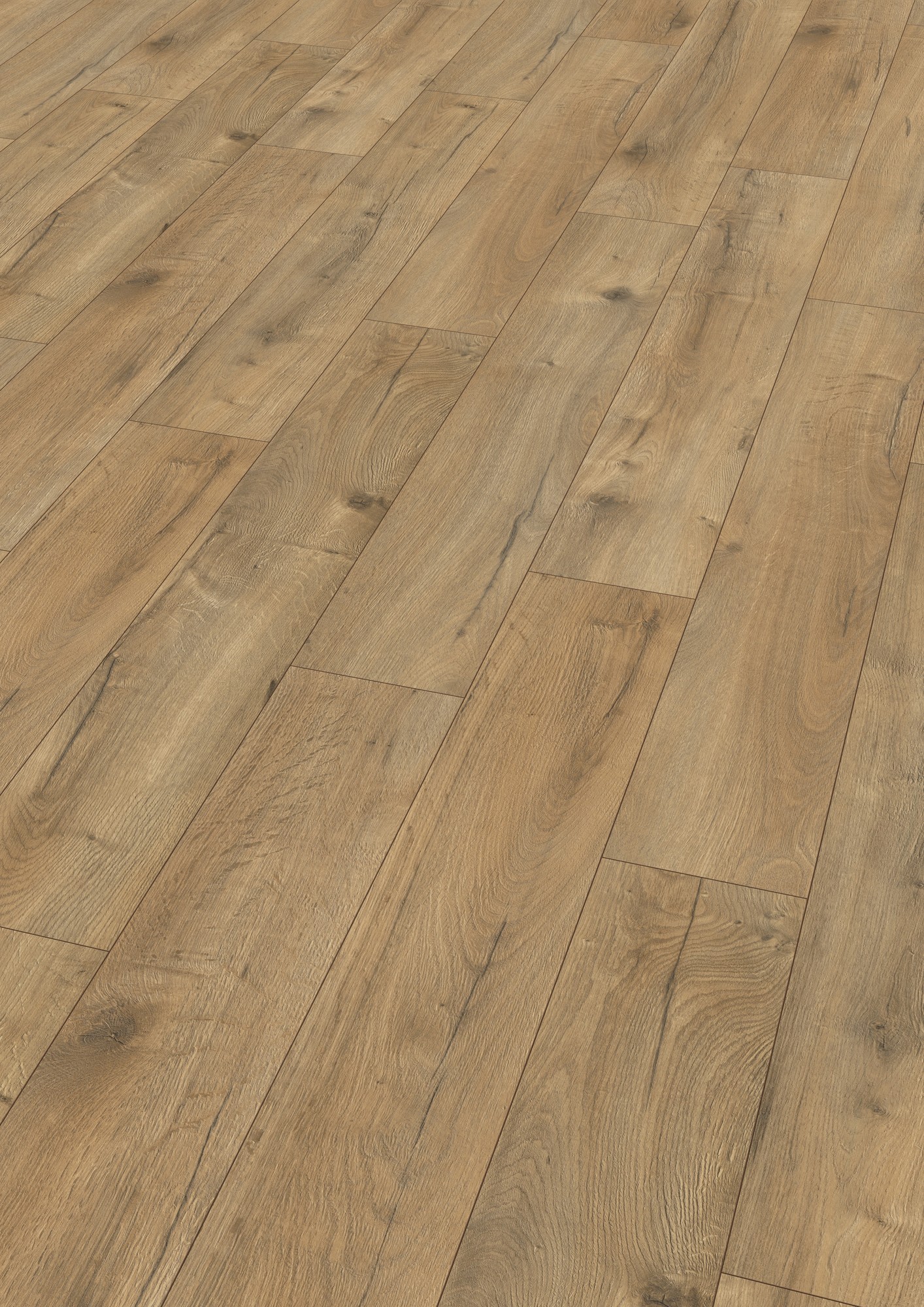 Brown Loja Oak laminate flooring with a natural wood grain texture, featuring 8mm thickness and a warm, rustic finish, packaged in a 1.99 sqm pack by Egger.
