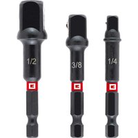 "Black Einhell 3 Piece 1/4" Hex Impact Socket Adaptor Set with red branding, sizes 1/2, 3/8, and 1/4 inch"
