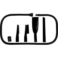 Black Einhell 6 piece car cleaning set with hose, brushes, and nozzle attachments for 20L+ vacuum cleaners.
