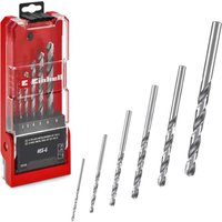 Red and black case with six silver HSS-G drill bits of varying sizes by Einhell.