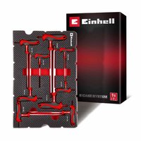 "Red T-handle hex key set in black foam tray, branded Einhell, with nine pieces and E Case packaging"