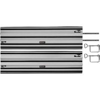 Silver Einhell aluminium guide rails for plunge saws with black stripes and connecting accessories.