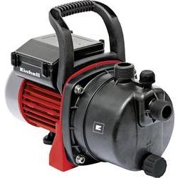 Red and black surface garden water pump with a sturdy handle, featuring a compact design, multiple connection ports, and a powerful capacity of 3800 L/h.