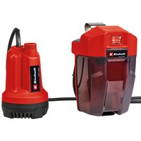 Red and black Einhell Power X-Change 18V clear water pump with a compact design and visible brand logo.