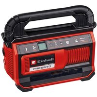 Red and black Einhell Power X-Change hybrid compressor with digital display and sturdy handle.