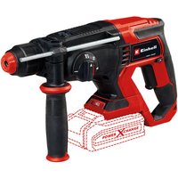 Red and black Einhell rotary hammer drill, 18V, ergonomic grip, adjustable settings, bare unit without battery.