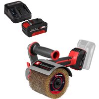 Red and black Einhell cordless sanding roller with brushless motor, ergonomic handle, and detachable battery pack.