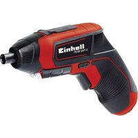 Red and black Einhell cordless screwdriver with ergonomic grip and LED light.