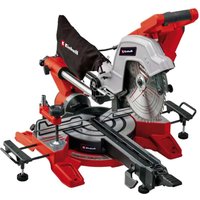 Red and silver Einhell sliding compound mitre saw with dual bevel, 254mm blade, and adjustable base.