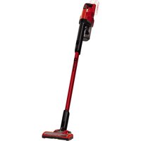 Red and black Einhell TE-SV 18 Li-Solo handstick vacuum cleaner with slim design and detachable dust container.