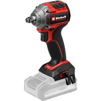 Red and black Einhell cordless impact wrench with brushless motor and ergonomic grip, shown without battery.
