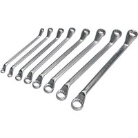 Elora 110 S8M spanner set, 8 silver deep crank ring spanners ranging from 6mm to 22mm, arranged in size order.