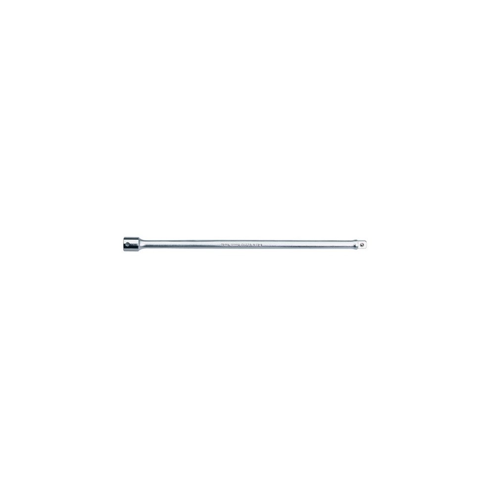 Shiny chrome-plated steel extension bar, 300mm long, with a 3/8" square drive socket at one end, designed for use with ratchets and power tools.